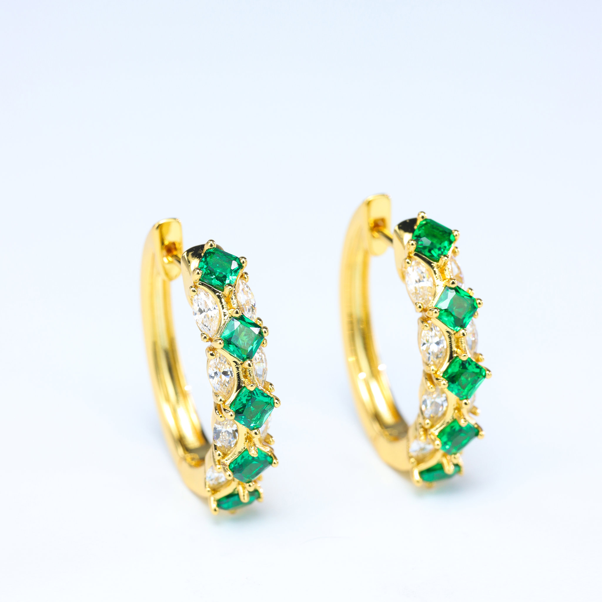 Picture of 18K Gold Plated Hoop Earrings with Cubic Zirconia & Green Emeralds