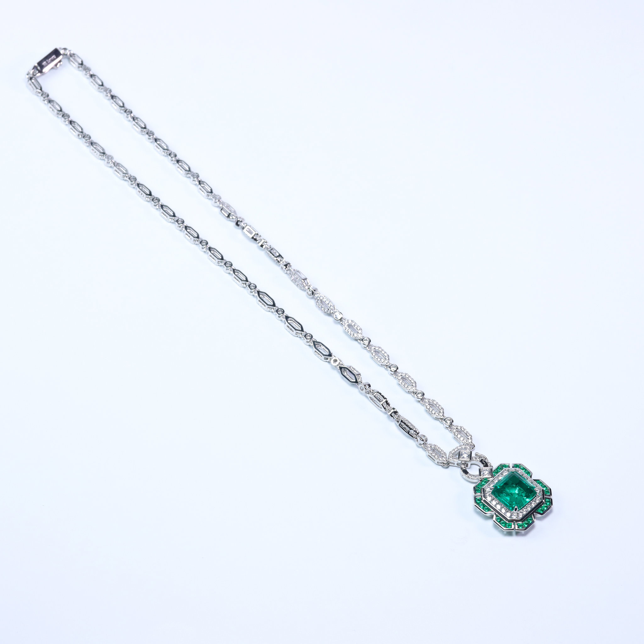Picture of 18K Gold Plated Emerald Halo Necklace with Detachable Pendant – 19.7" / 50 cm