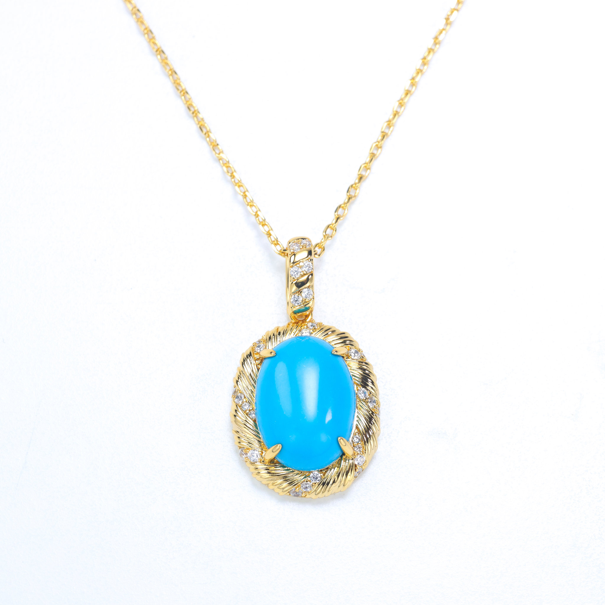 Picture of 18K Gold Plated Royal Blue Sapphire Teardrop Necklace with Cubic Zirconia