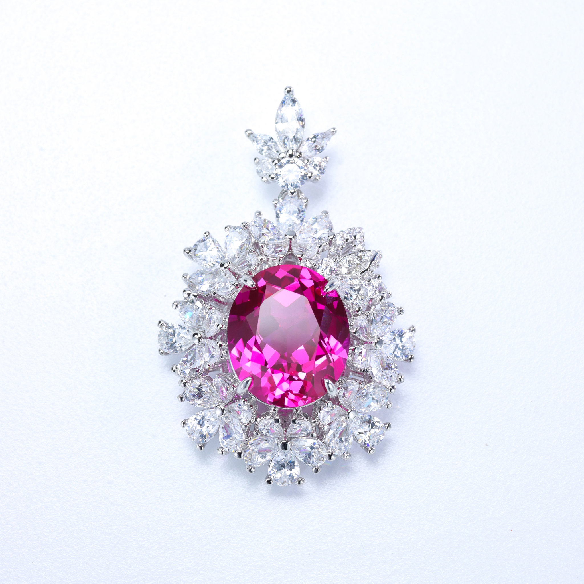 Picture of 8K Gold Plated Lab-Created Ruby Halo Pendant with Cubic Zirconia