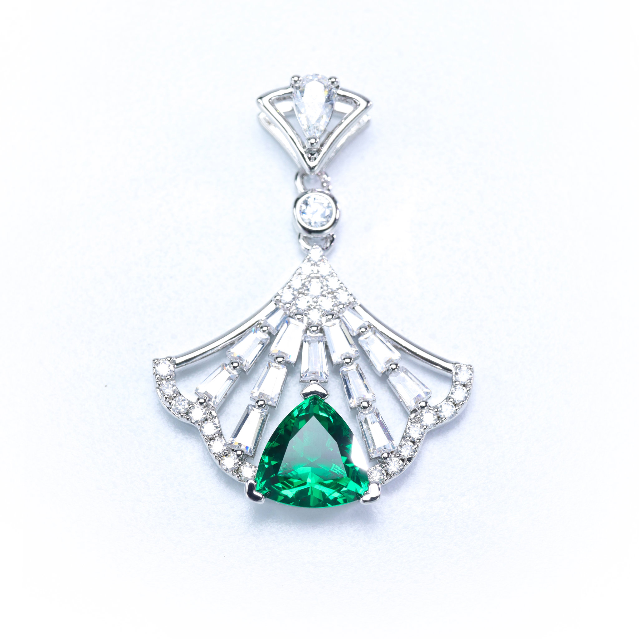 Picture of 18K Gold Plated Green Emerald Fan Dress Pendant with Cubic Zirconia